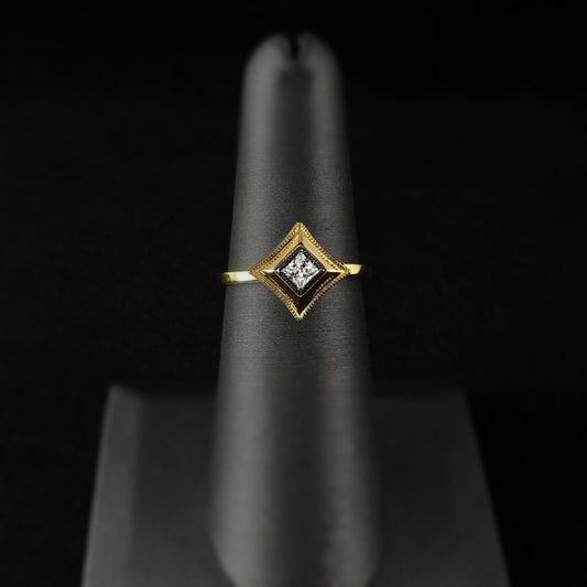 Delicate Gold Square Ring with Clear Crystal - Size 6, Genevive