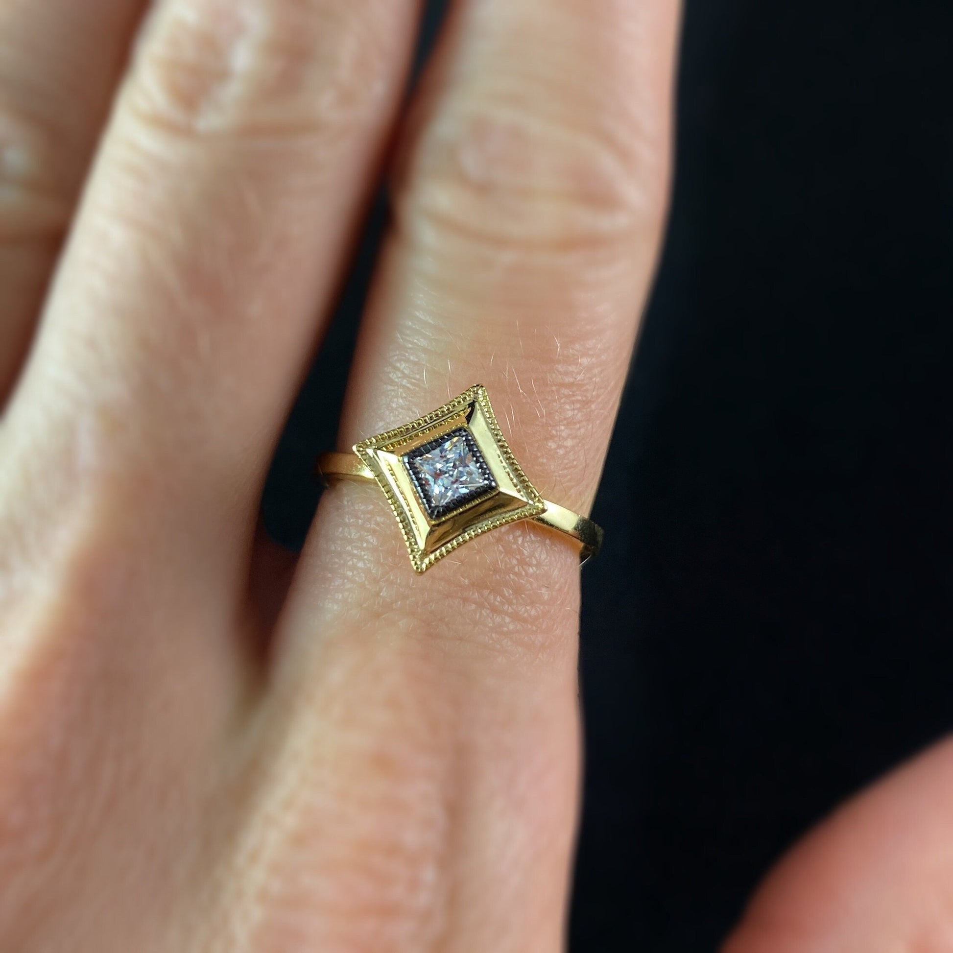 Delicate Gold Square Ring with Clear Crystal - Size 6, Genevive