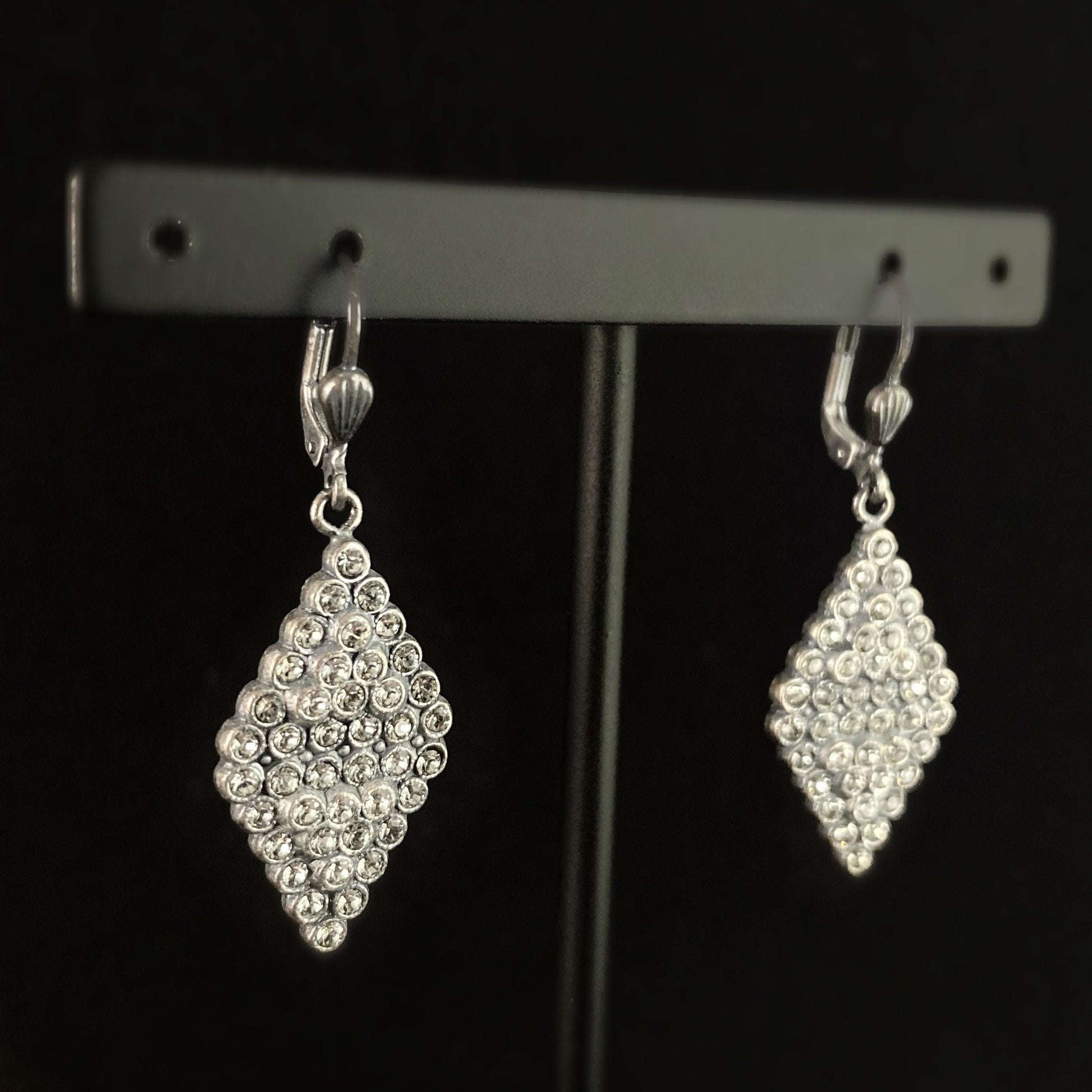 Diamond Shape Swarovski Crystal Drop Earrings, Gray - La Vie Parisienne by Catherine Popesco