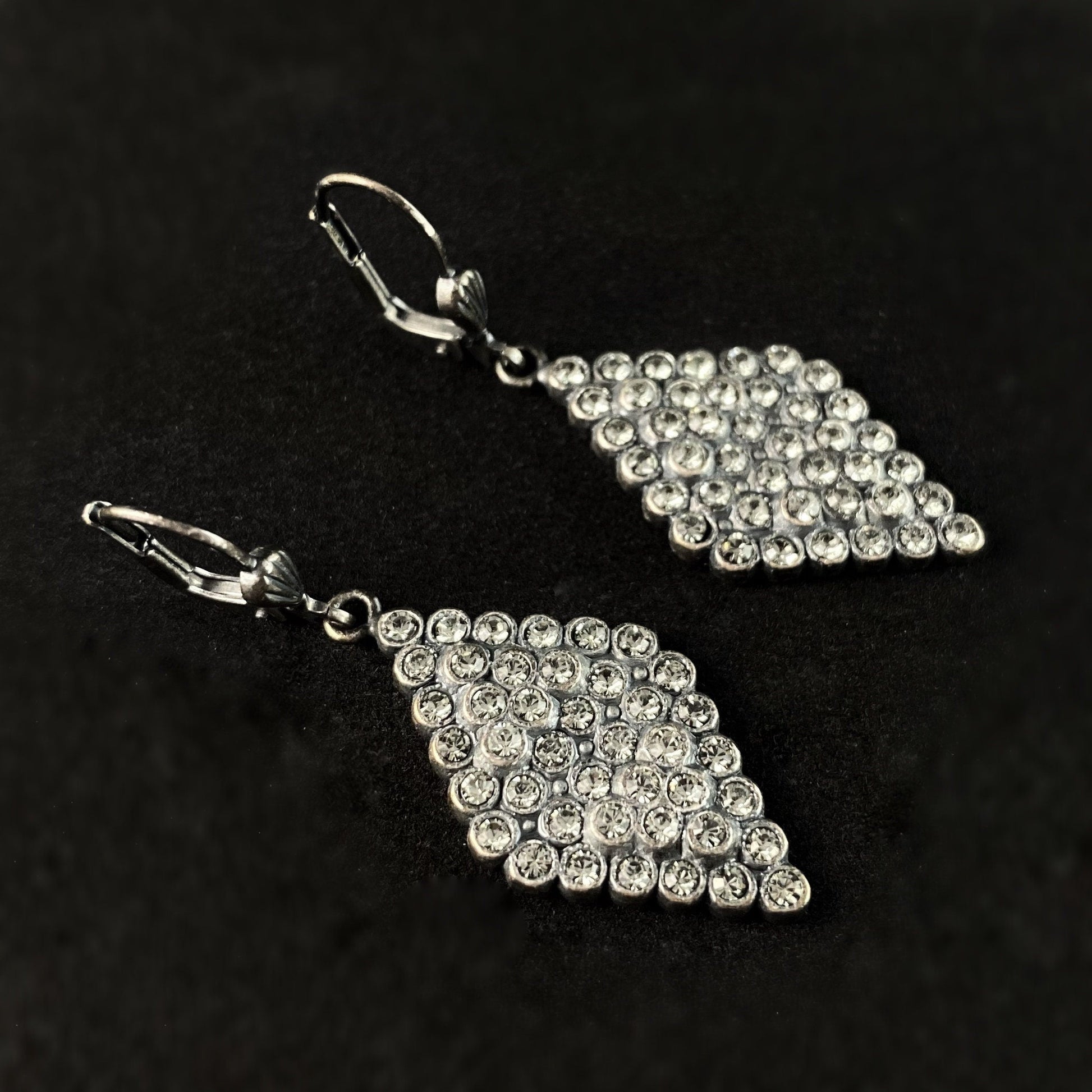 Diamond Shape Swarovski Crystal Drop Earrings, Gray - La Vie Parisienne by Catherine Popesco