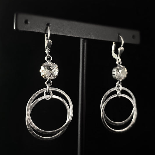 Double Hoop Cushion Cut Swarovski Crystal Earrings, Clear - La Vie Parisienne by Catherine Popesco