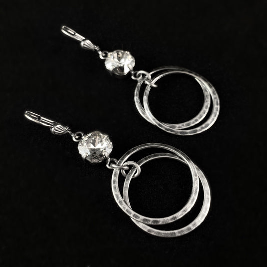 Double Hoop Cushion Cut Swarovski Crystal Earrings, Clear - La Vie Parisienne by Catherine Popesco