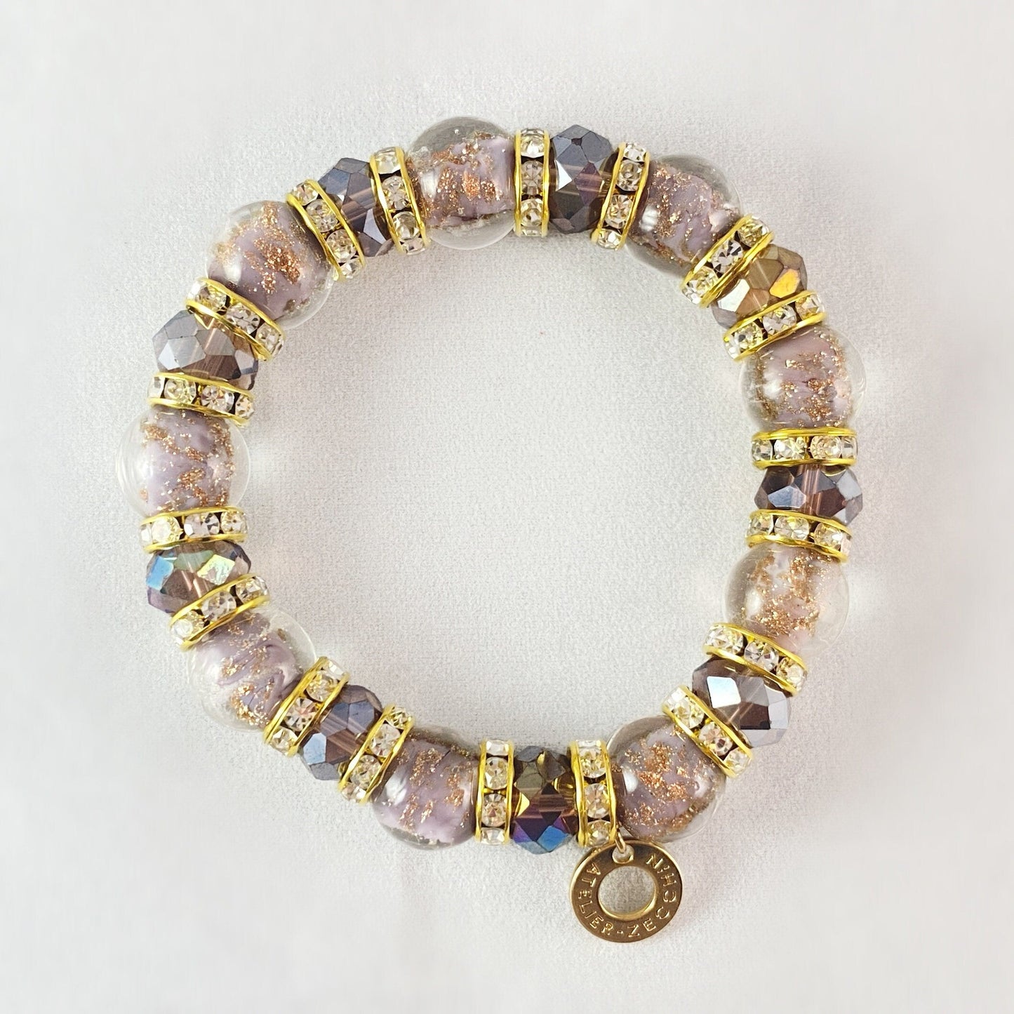 Dusty Mauve Beaded Venetian Glass Bracelet - Handmade in Italy, Colorful Murano Glass