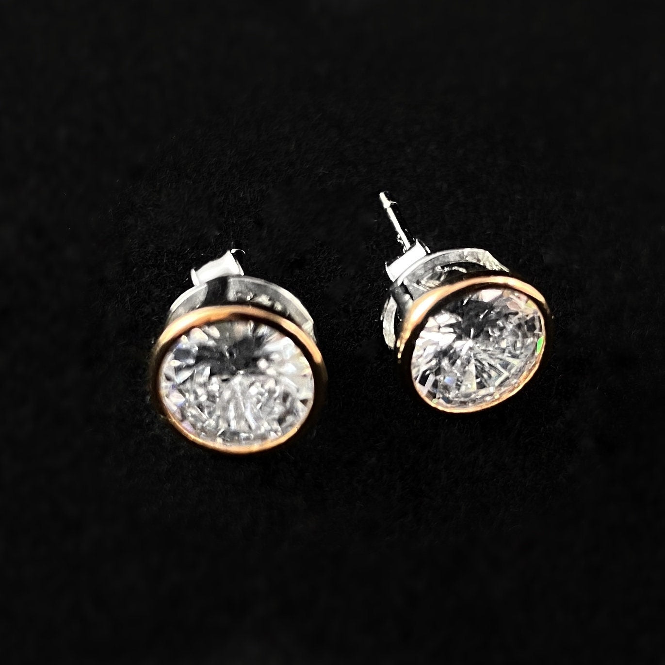 Elegant Clear Crystal Stud Earrings with Rose Gold Accent - Genevive