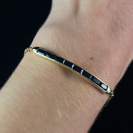 Elegant Dainty Gold Bar Bracelet with Rectangular Black Crystals - Genevive