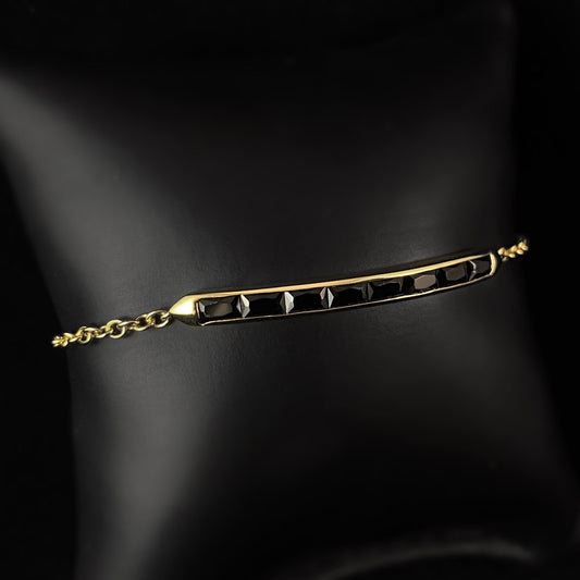Elegant Dainty Gold Bar Bracelet with Rectangular Black Crystals - Genevive