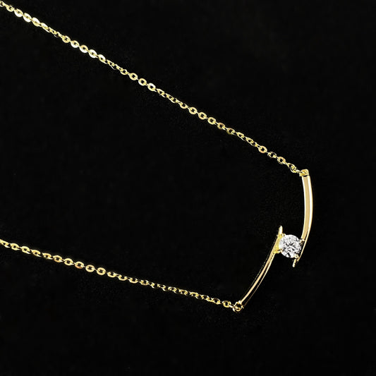 Elegant Dainty Gold Bar Necklace with Round Clear Crystal - Genevive