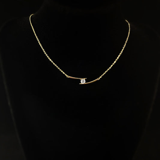 Elegant Dainty Gold Bar Necklace with Round Clear Crystal - Genevive