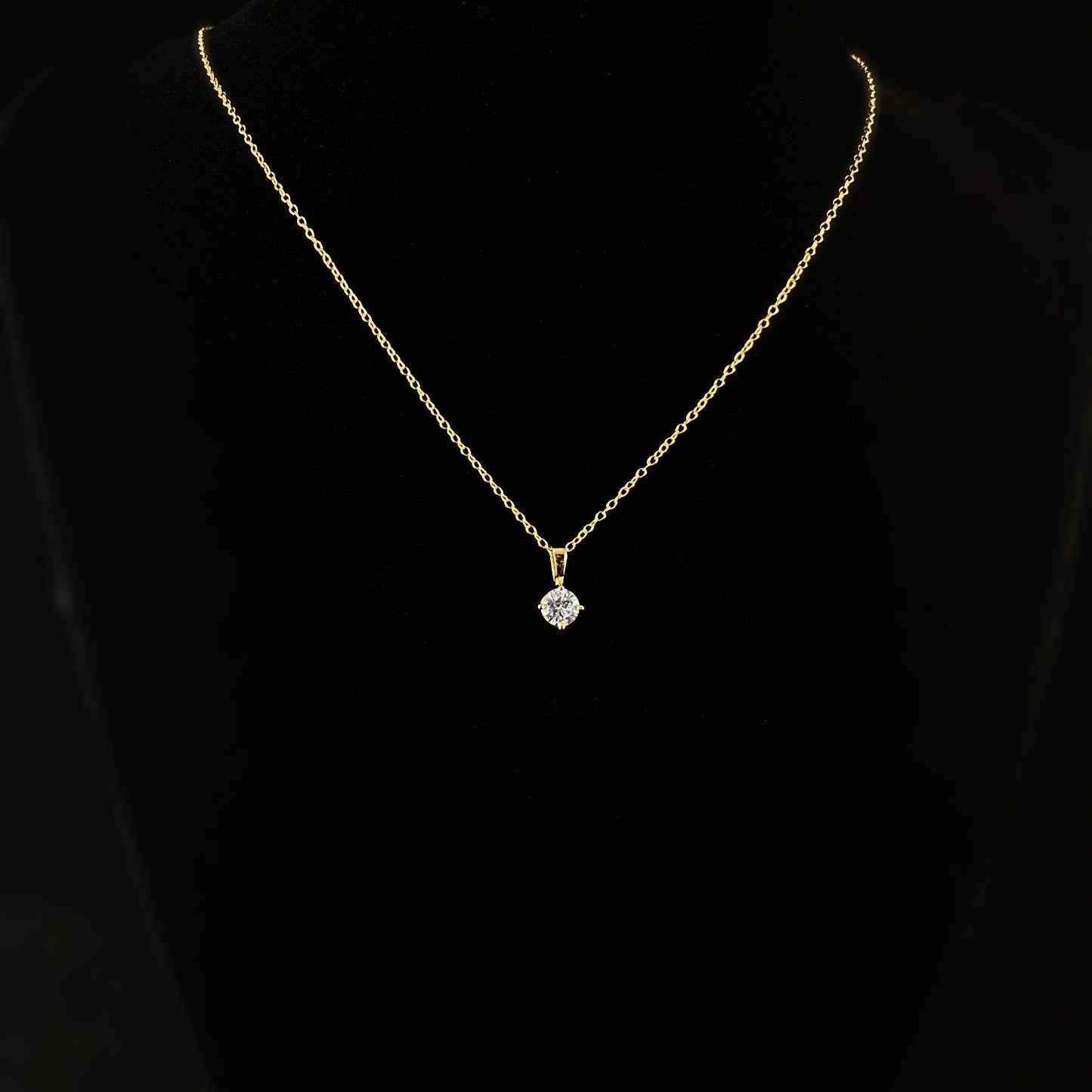 Elegant Dainty Gold Necklace with Round Clear Crystal - Genevive