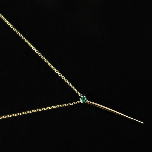 Elegant Dainty Gold Spike Necklace with Round Green Crystal - Genevive
