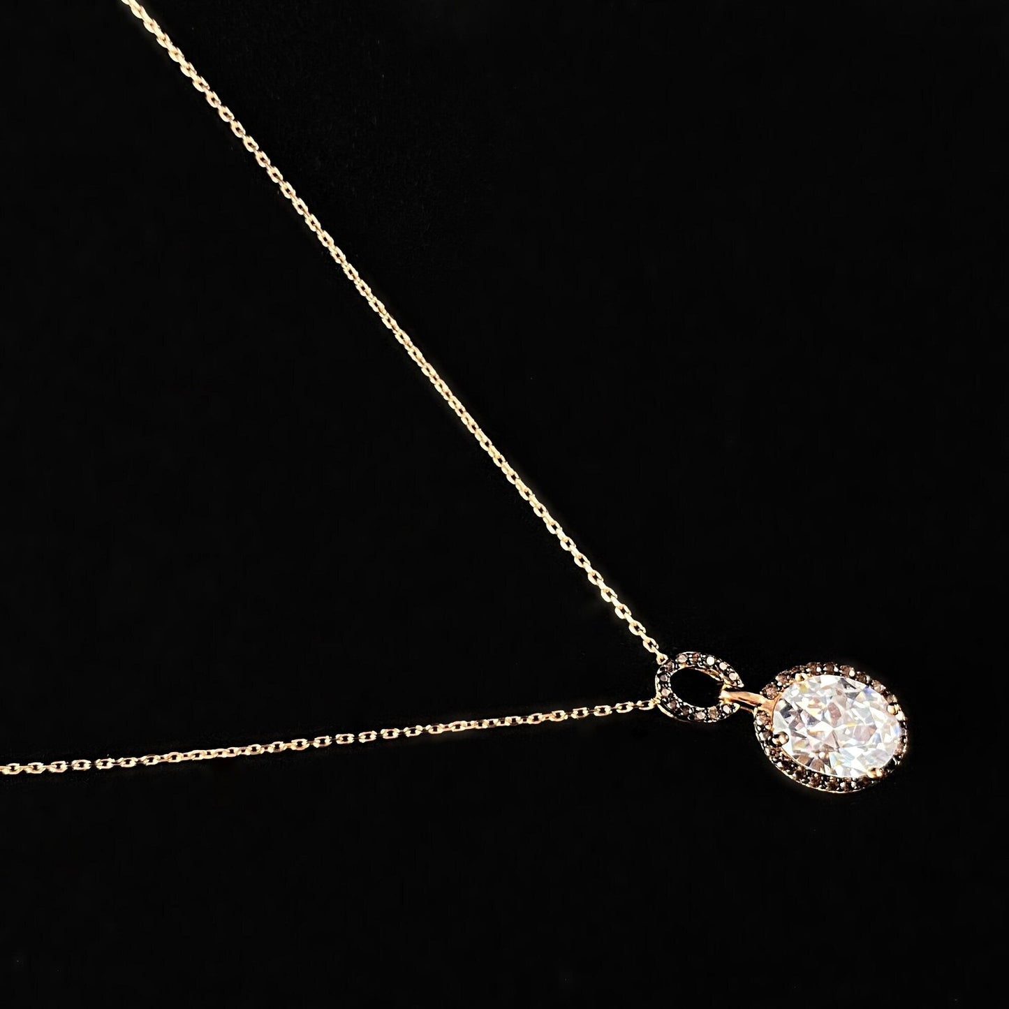 Elegant Dainty Rose Gold Necklace with Round Clear and Black Crystals Pendant- Genevive