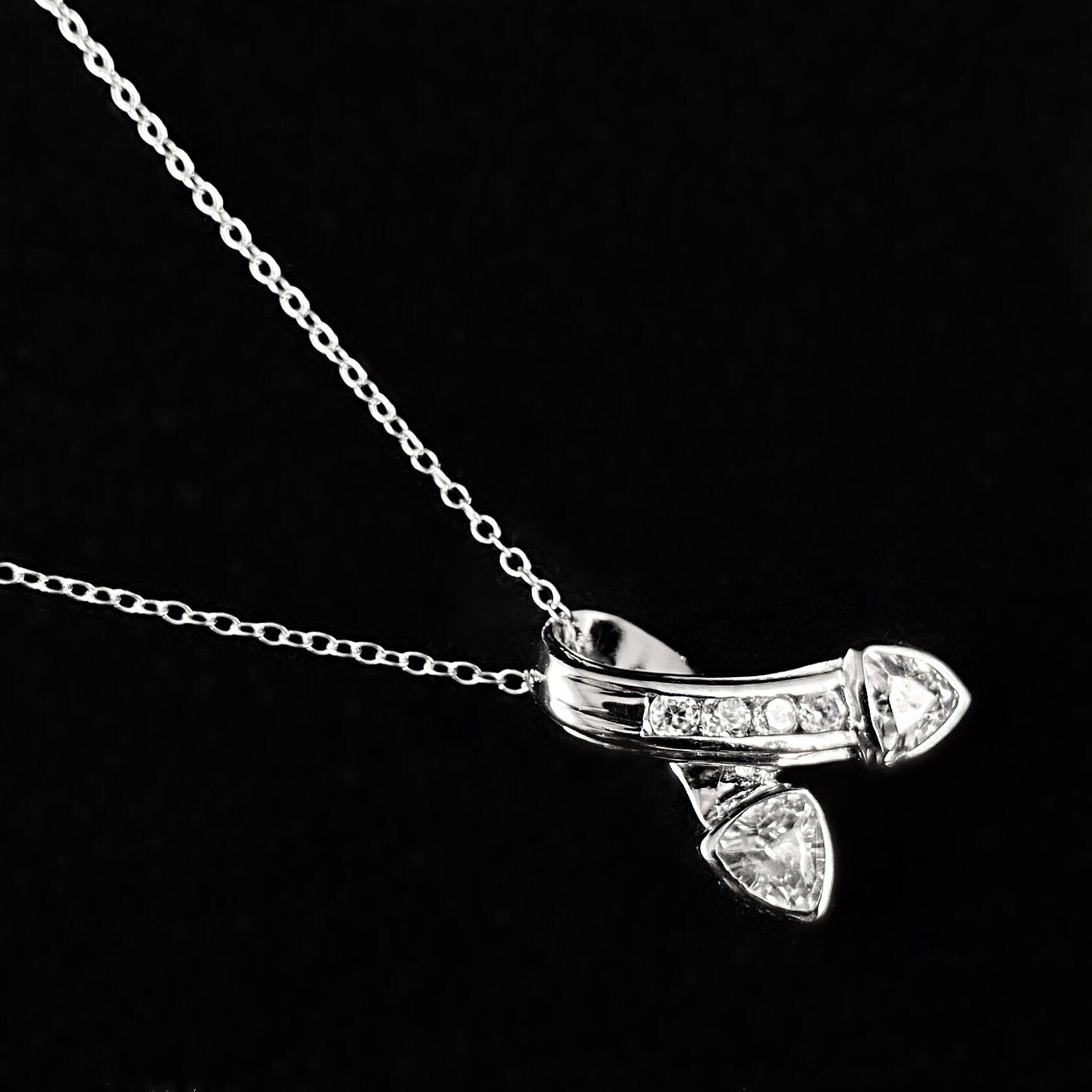 Elegant Dainty Sterling Silver Necklace with Bezzel Set Clear Crystal Triangle Pendant- Genevive