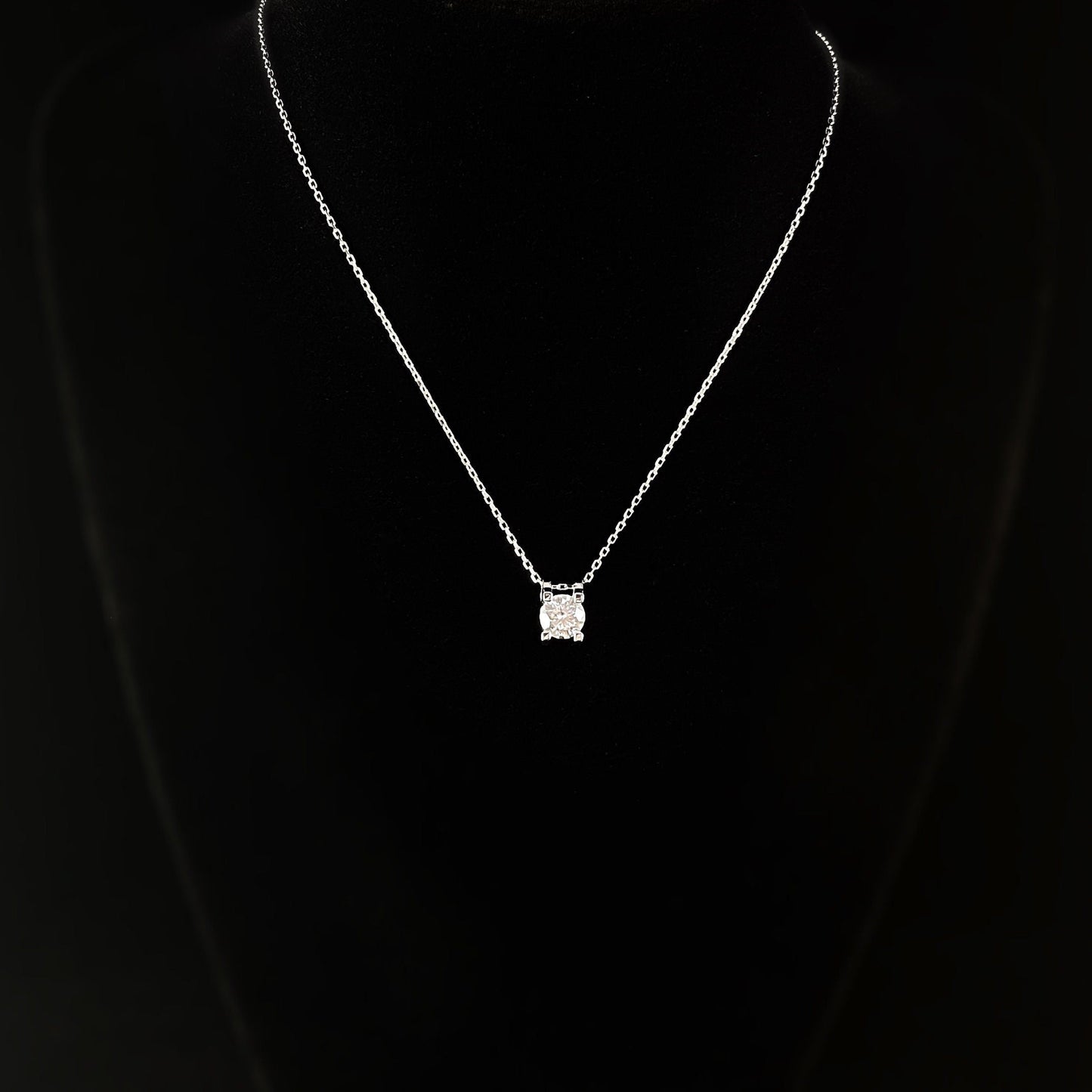 Elegant Dainty Sterling Silver Necklace with Square Crystal Pendant- Genevive
