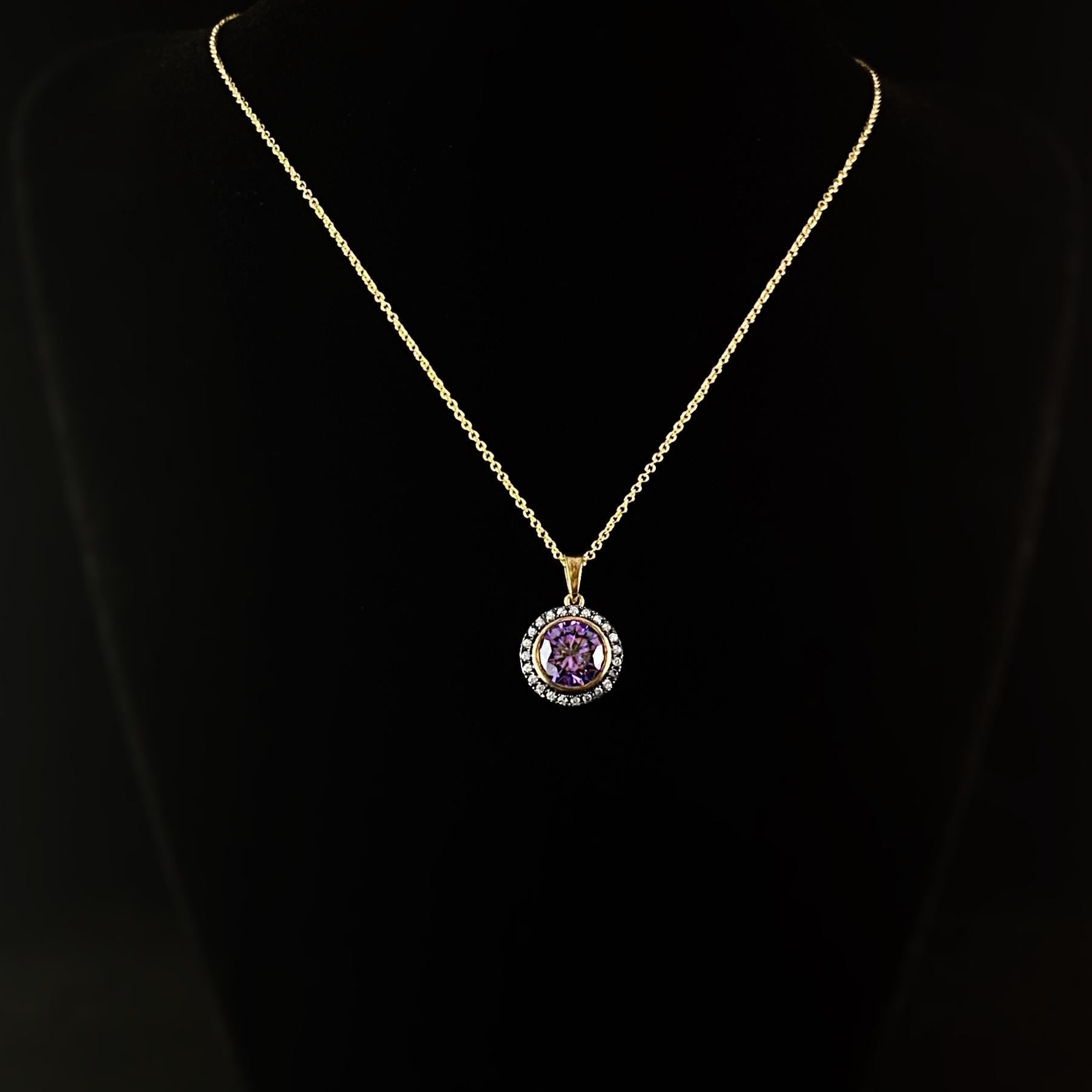 Elegant Silver Necklace with Purple Crystal - Genevive