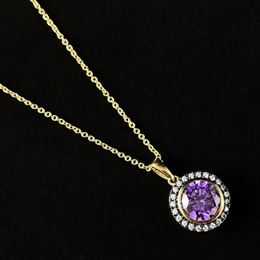 Elegant Silver Necklace with Purple Crystal - Genevive