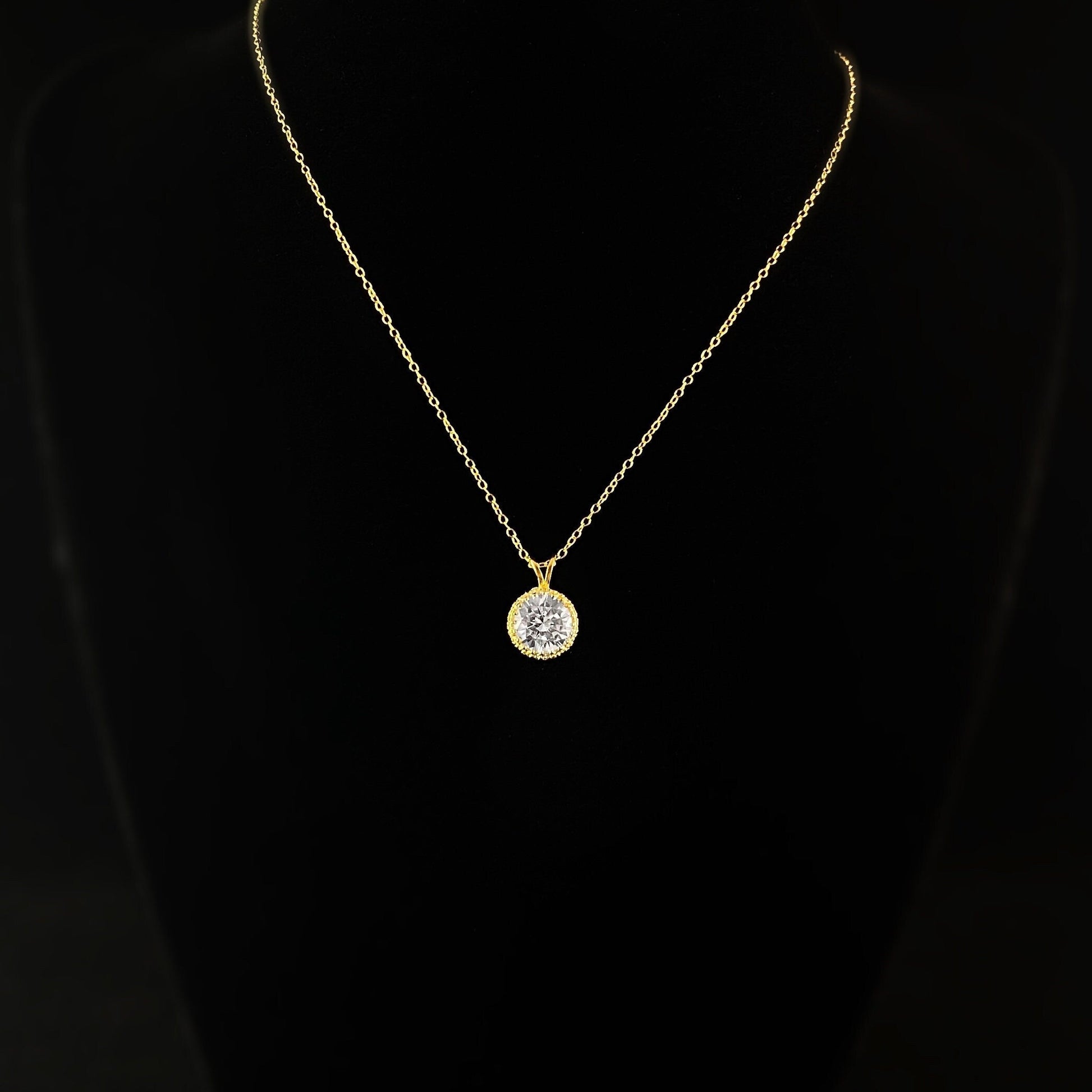 Elegant Gold Necklace with Round Clear Crystal - Genevive
