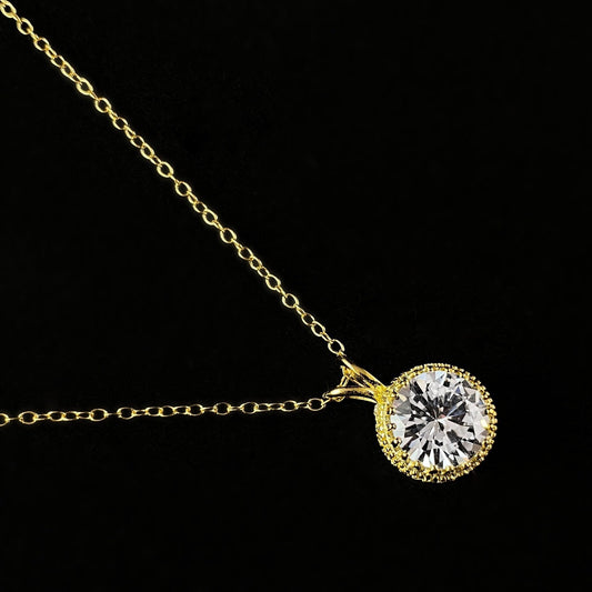 Elegant Gold Necklace with Round Clear Crystal - Genevive