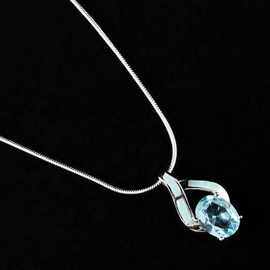 Sterling Silver Necklace with Natural Larimar Stone and Aquamarine