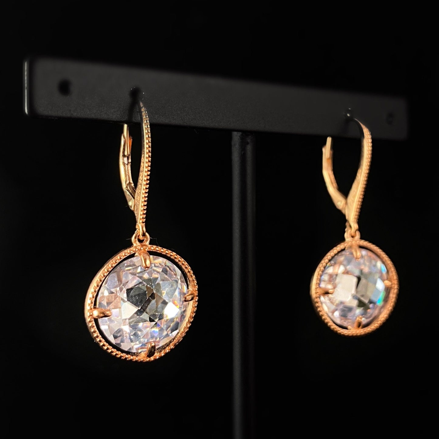 Elegant Rose Gold Earrings with Round Clear Crystals - Genevive