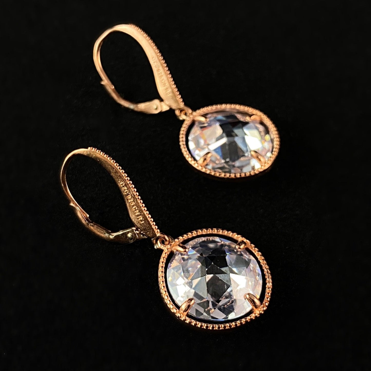 Elegant Rose Gold Earrings with Round Clear Crystals - Genevive