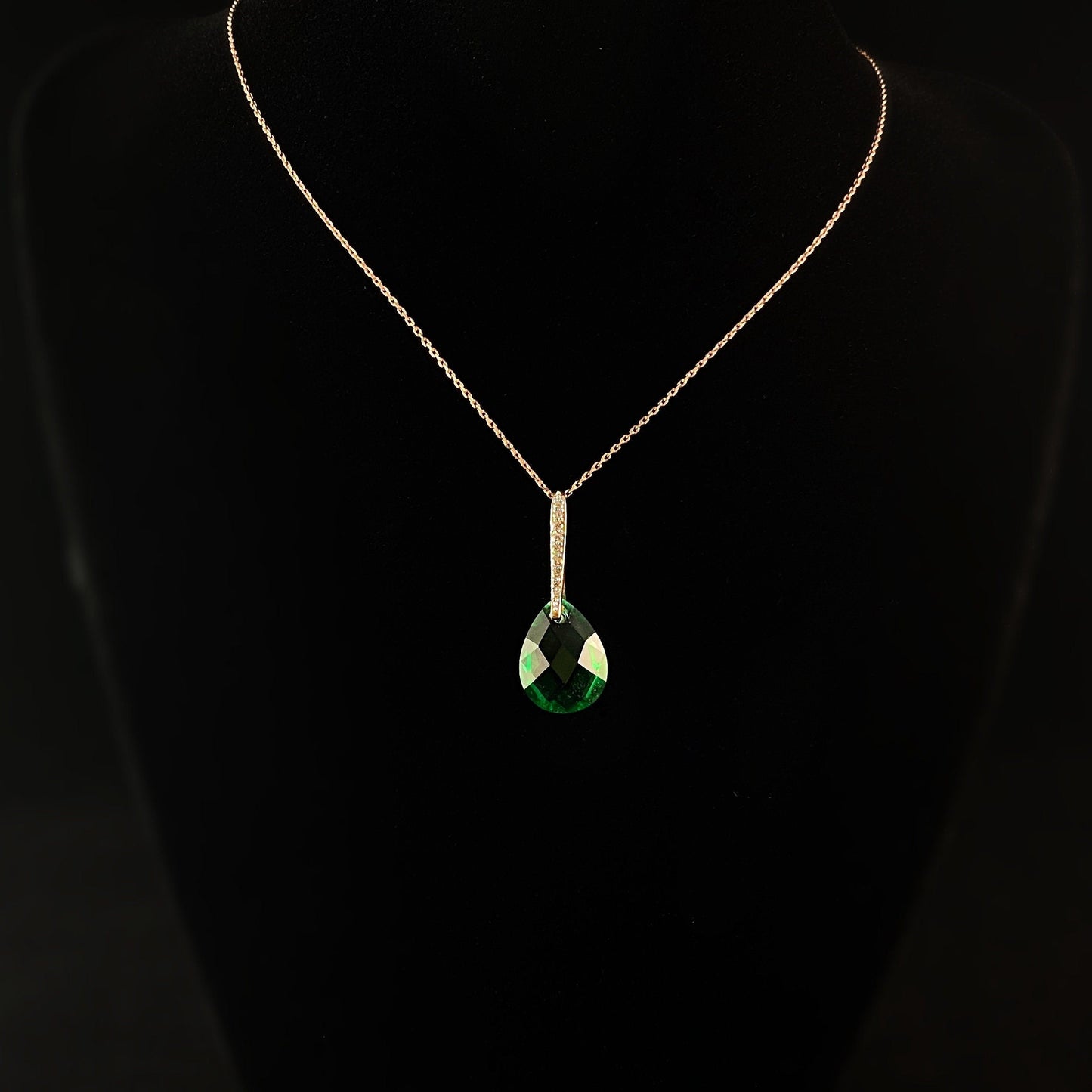 Elegant Rose Gold Necklace with Emerald Green Teardrop Crystal - Genevive