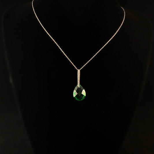 Elegant Rose Gold Necklace with Emerald Green Teardrop Crystal - Genevive