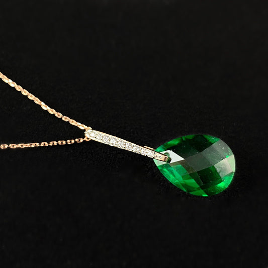 Elegant Rose Gold Necklace with Emerald Green Teardrop Crystal - Genevive