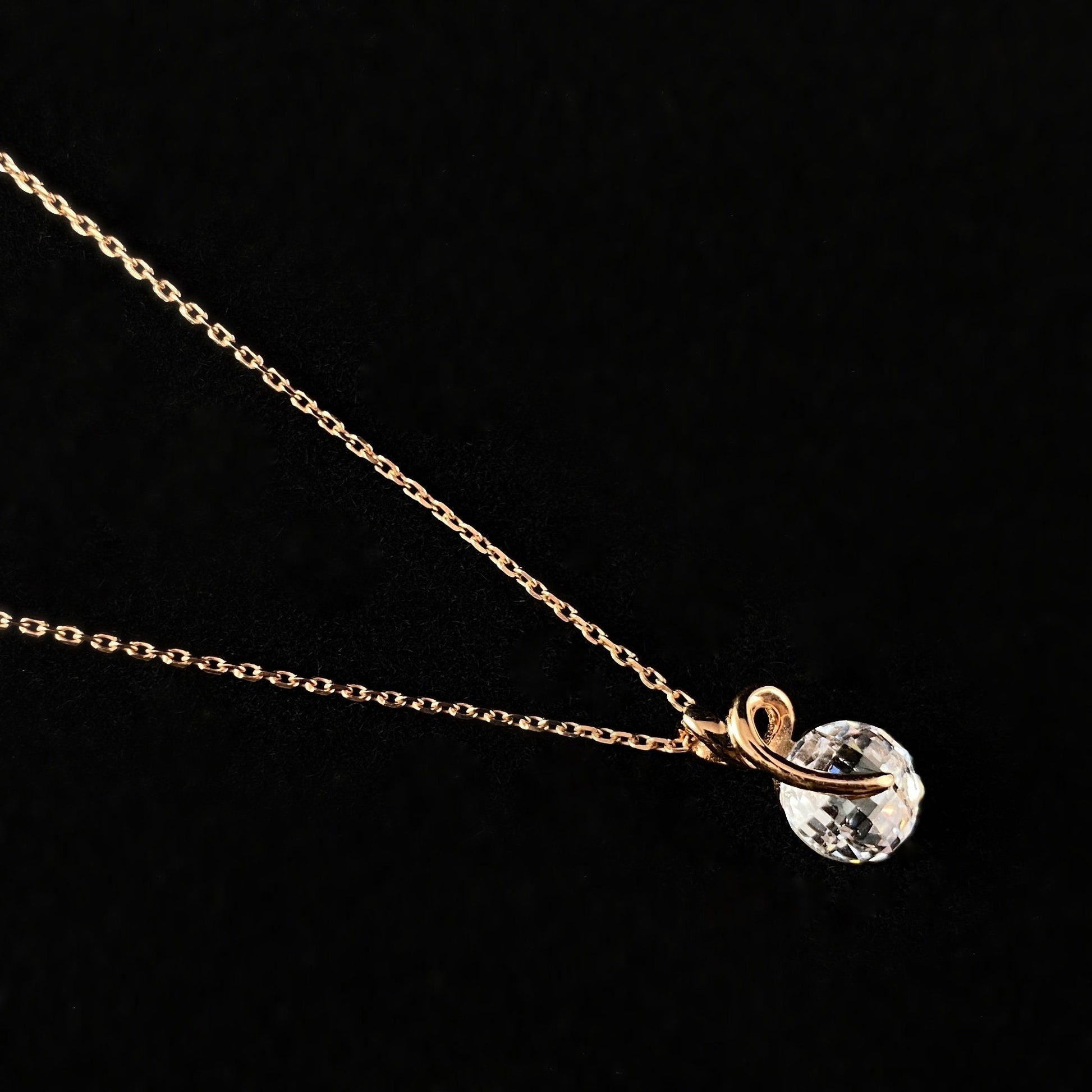 Elegant Rose Gold Necklace with Round Clear Crystal - Genevive