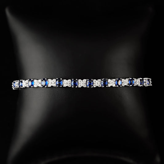 Elegant Silver Bracelet with Sapphire Blue Crystals - Genevive