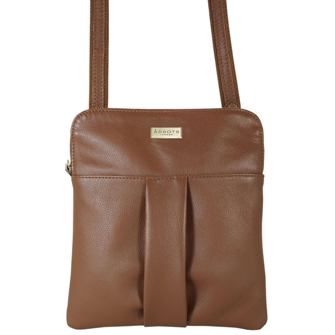 Elsie Tan Nappa Leather Zip Top Crossbody Bag