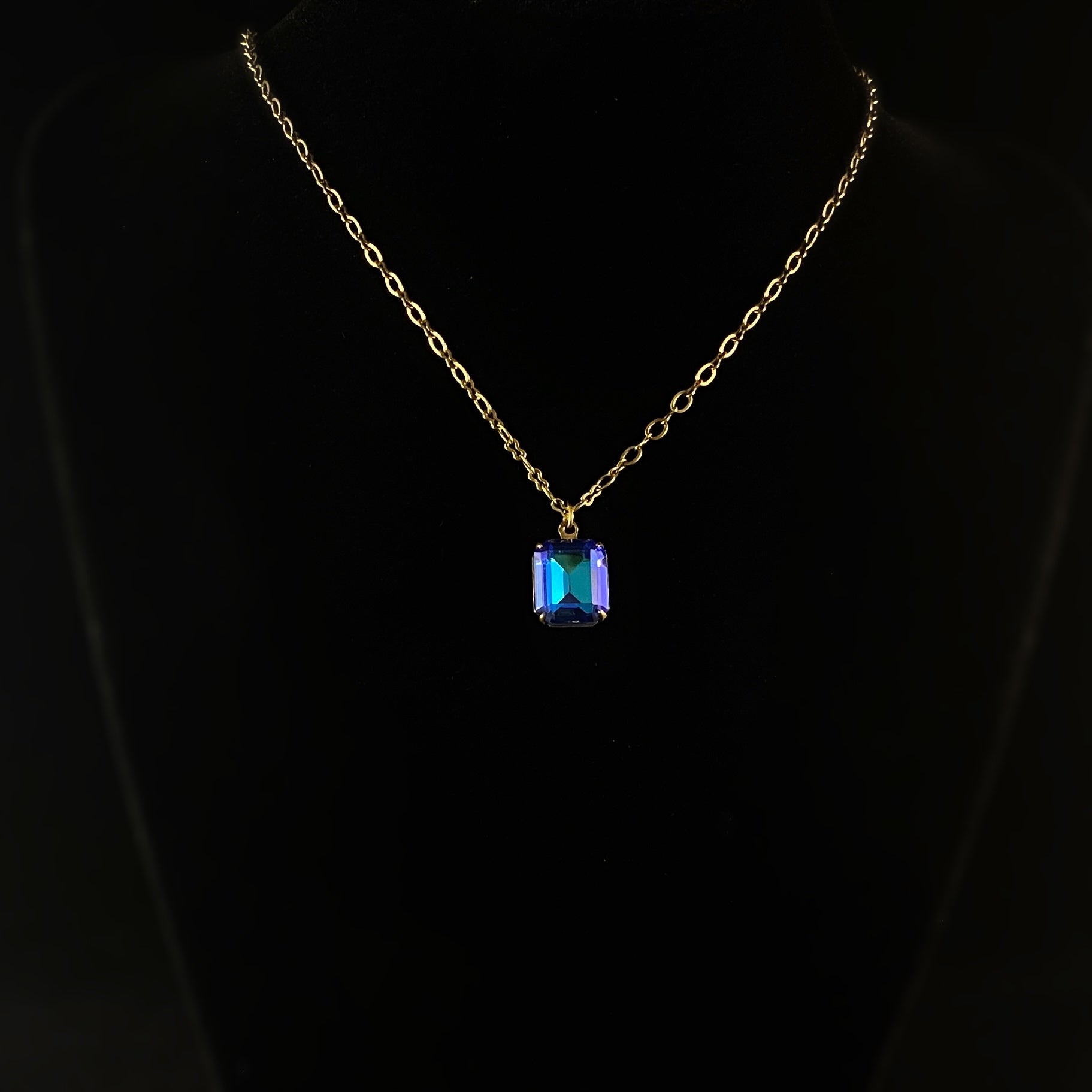 Emerald Cut Blue Crystal Pendant Necklace Emmy - Sorrelli -