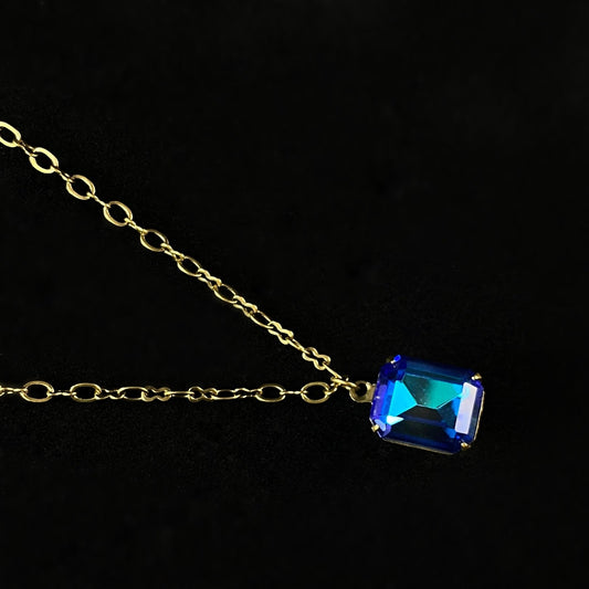 Emerald Cut Blue Crystal Pendant Necklace Emmy - Sorrelli -