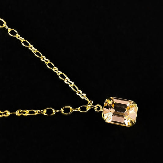 Emerald Cut Peach Crystal Delicate Pendant Necklace Emmy -