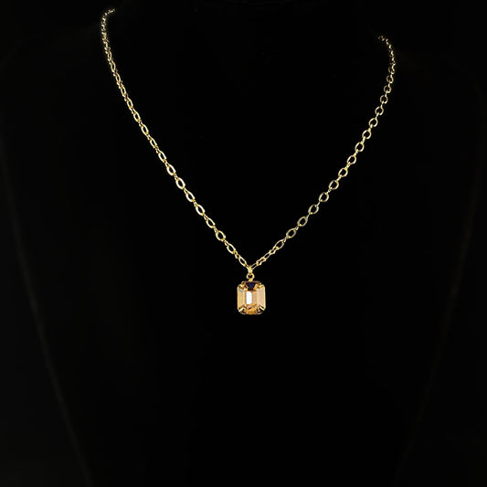 Emerald Cut Peach Crystal Delicate Pendant Necklace Emmy -