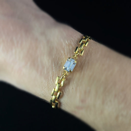 Emerald Cut Swarovski Clear Crystal Accent Gold Link Bracelet, - La Vie Parisienne by Catherine Popesco