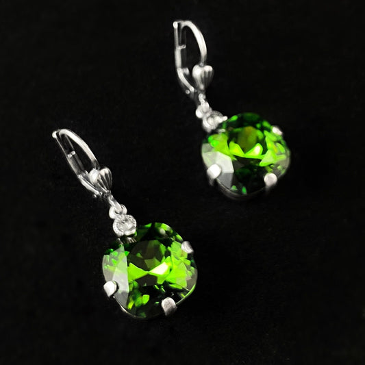 Emerald Green Cushion Cut Swarovski Crystal Drop Earrings- La Vie Parisienne by Catherine Popesco
