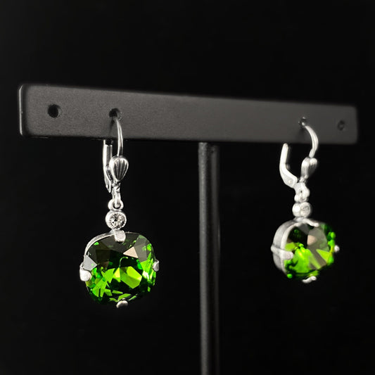 Emerald Green Cushion Cut Swarovski Crystal Drop Earrings- La Vie Parisienne by Catherine Popesco