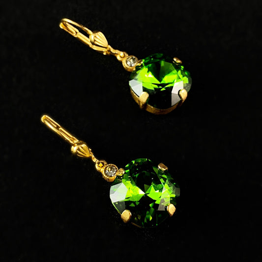 Emerald Green Cushion Cut Swarovski Crystal Drop Earrings- La Vie Parisienne by Catherine Popesco