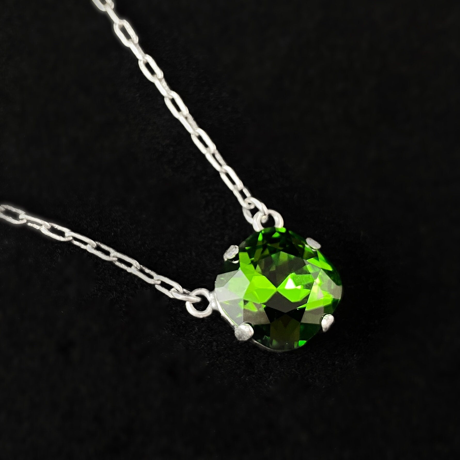 Emerald Green Cushion Cut Swarovski Crystal Pendant Necklace - La Vie Parisienne by Catherine Popesco
