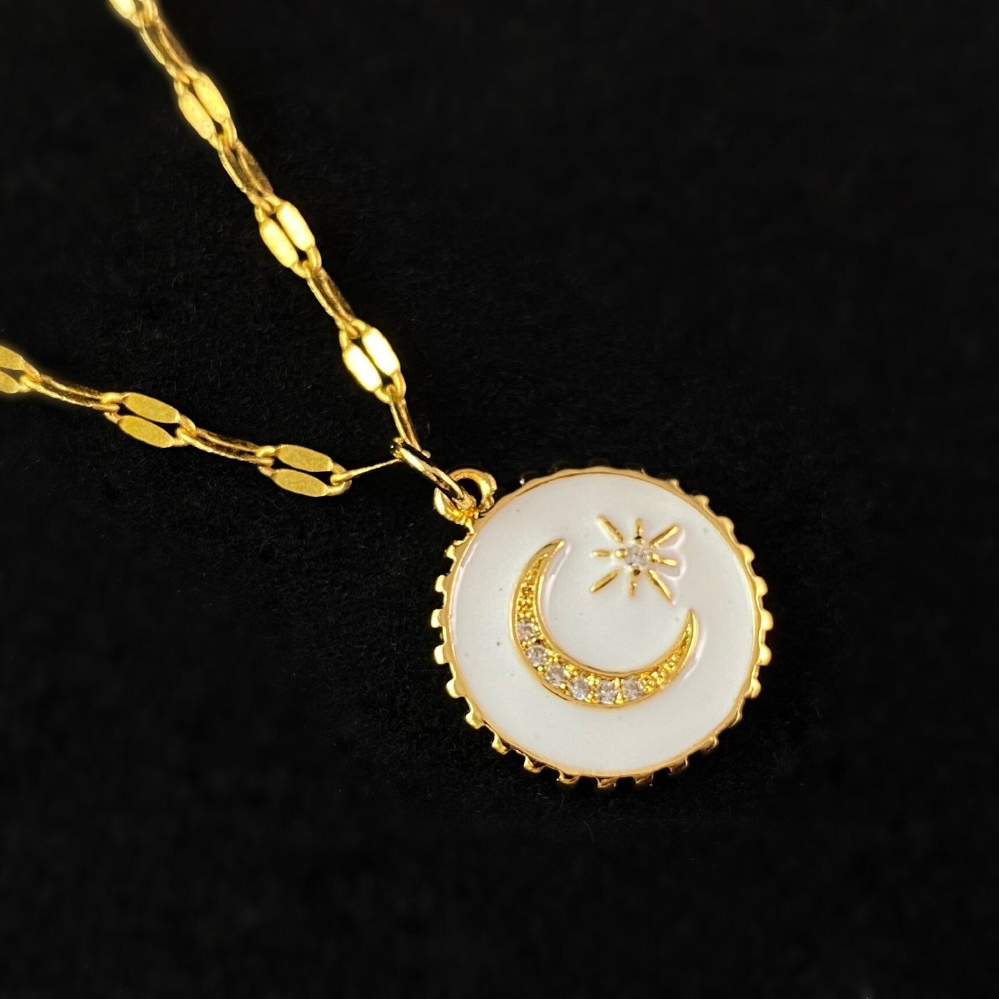 Enamel Moon and Star Pendant Necklace - La Vie Parisienne by Catherine Popesco
