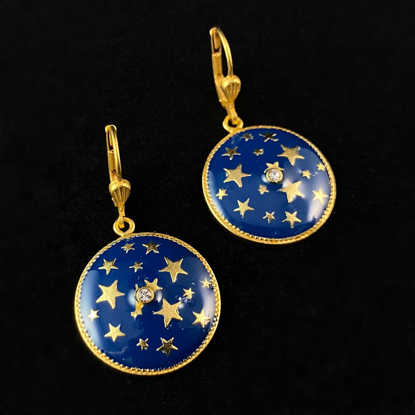 Enamel Star Earrings with Clear Swarovski Crystal - La Vie Parisienne by Catherine Popesco