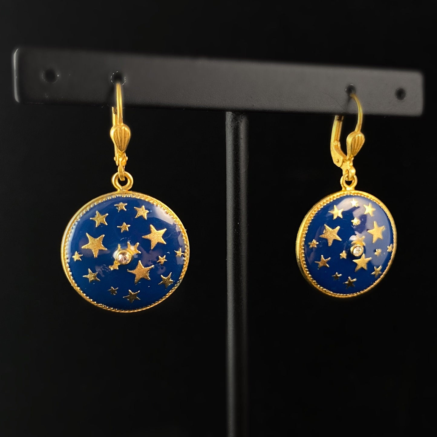 Enamel Star Earrings with Clear Swarovski Crystal - La Vie Parisienne by Catherine Popesco