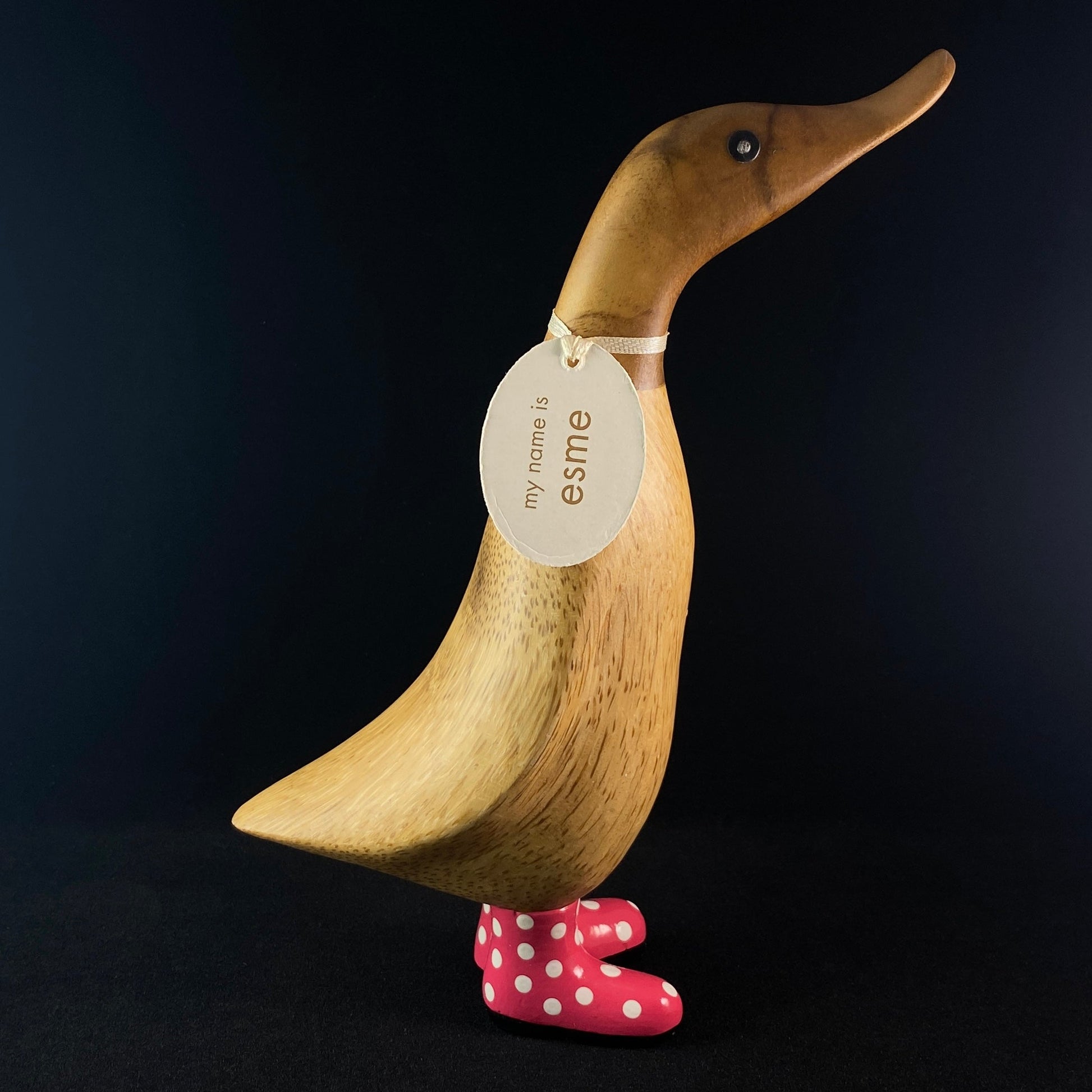 Esme - Hand-carved and Hand-painted Bamboo Duck with Polka
