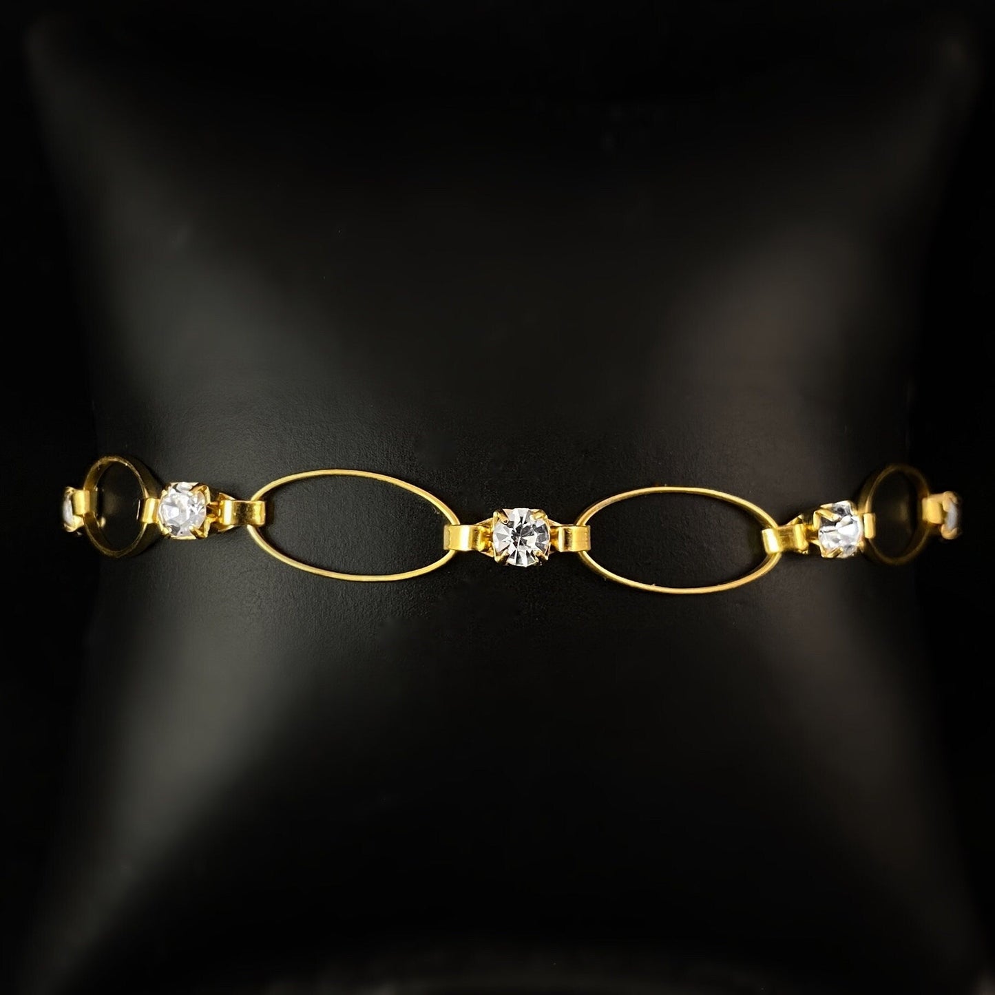 Eyelet Gold Chain Bracelet with Clear Swarovski Crystals - La Vie Parisienne by Catherine Popesco