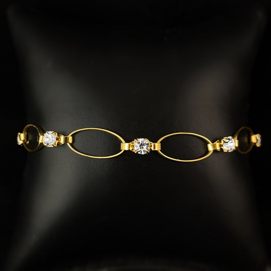 Eyelet Gold Chain Bracelet with Clear Swarovski Crystals - La Vie Parisienne by Catherine Popesco