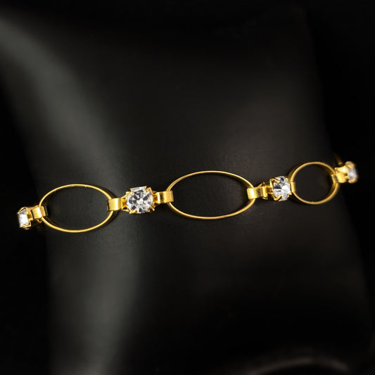 Eyelet Gold Chain Bracelet with Clear Swarovski Crystals - La Vie Parisienne by Catherine Popesco