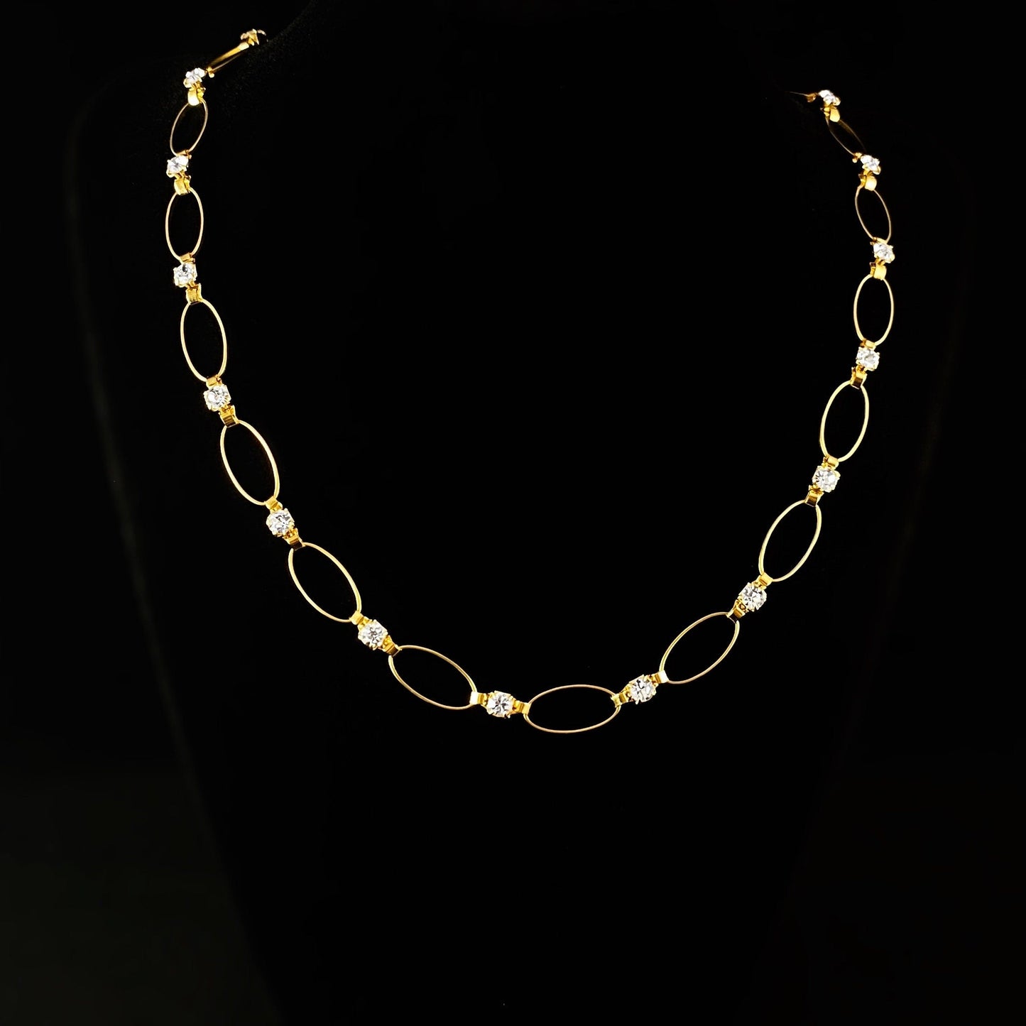 Eyelet Gold Chain Necklace with Clear Swarovski Crystals - La Vie Parisienne by Catherine Popesco