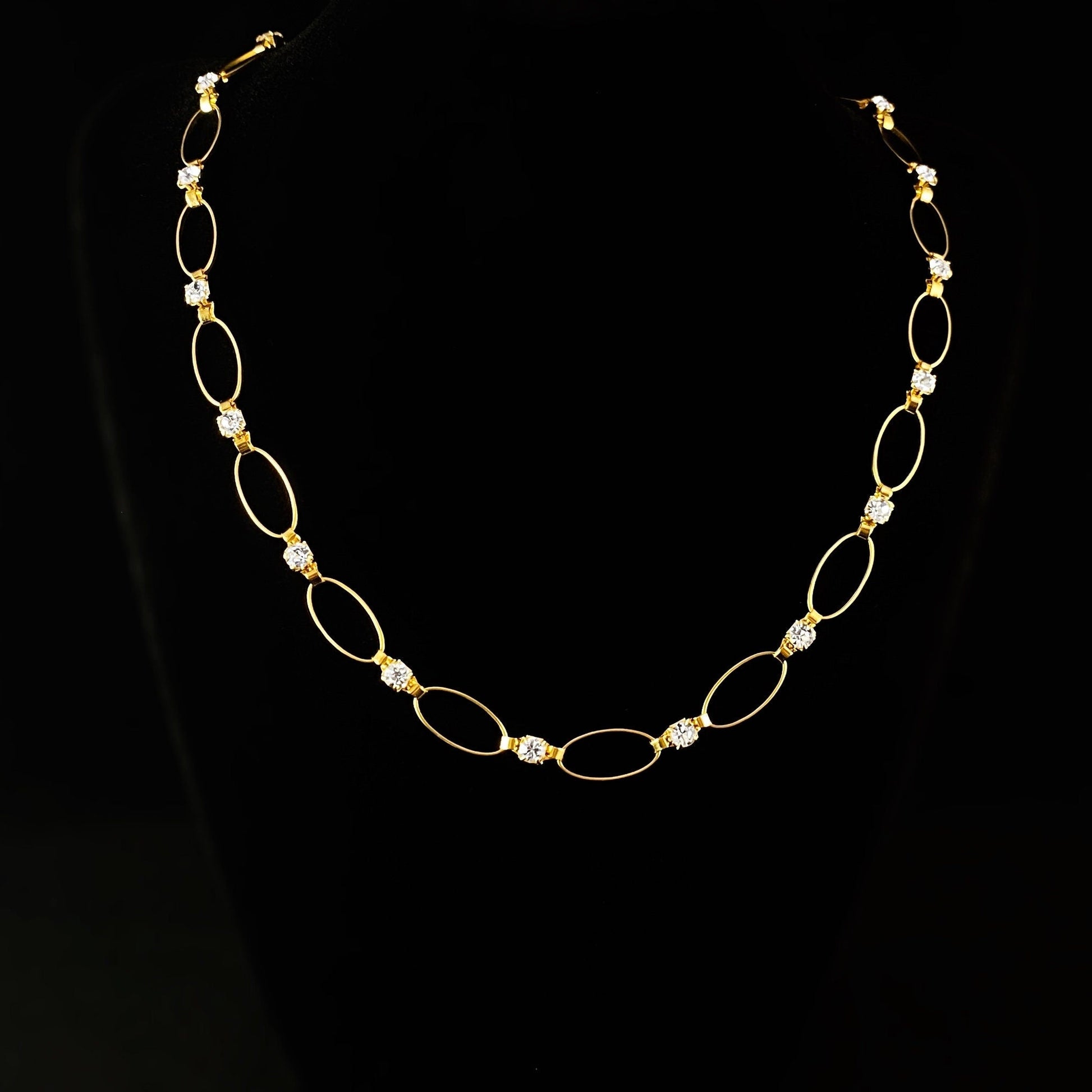 Eyelet Gold Chain Necklace with Clear Swarovski Crystals - La Vie Parisienne by Catherine Popesco