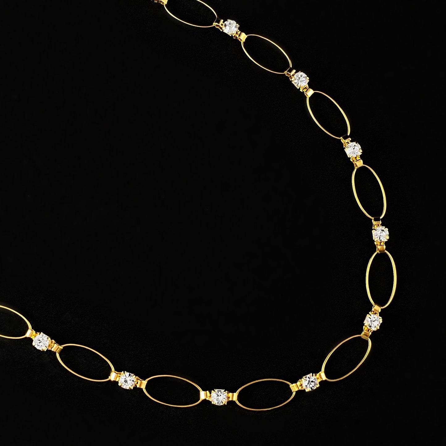 Eyelet Gold Chain Necklace with Clear Swarovski Crystals - La Vie Parisienne by Catherine Popesco