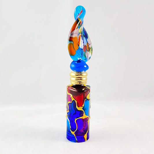 Feather Top Venetian Glass Perfume Spray Bottle - Handmade in Italy, Colorful Murano Glass